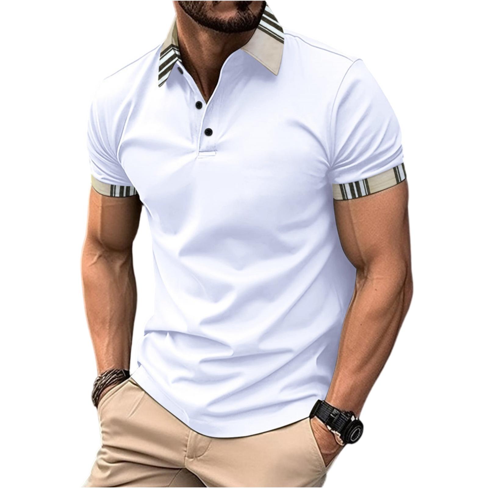 Men s Multi-color Sport Casual T-shirt - Men s Collarless Short-sleeved Shirt XL белый