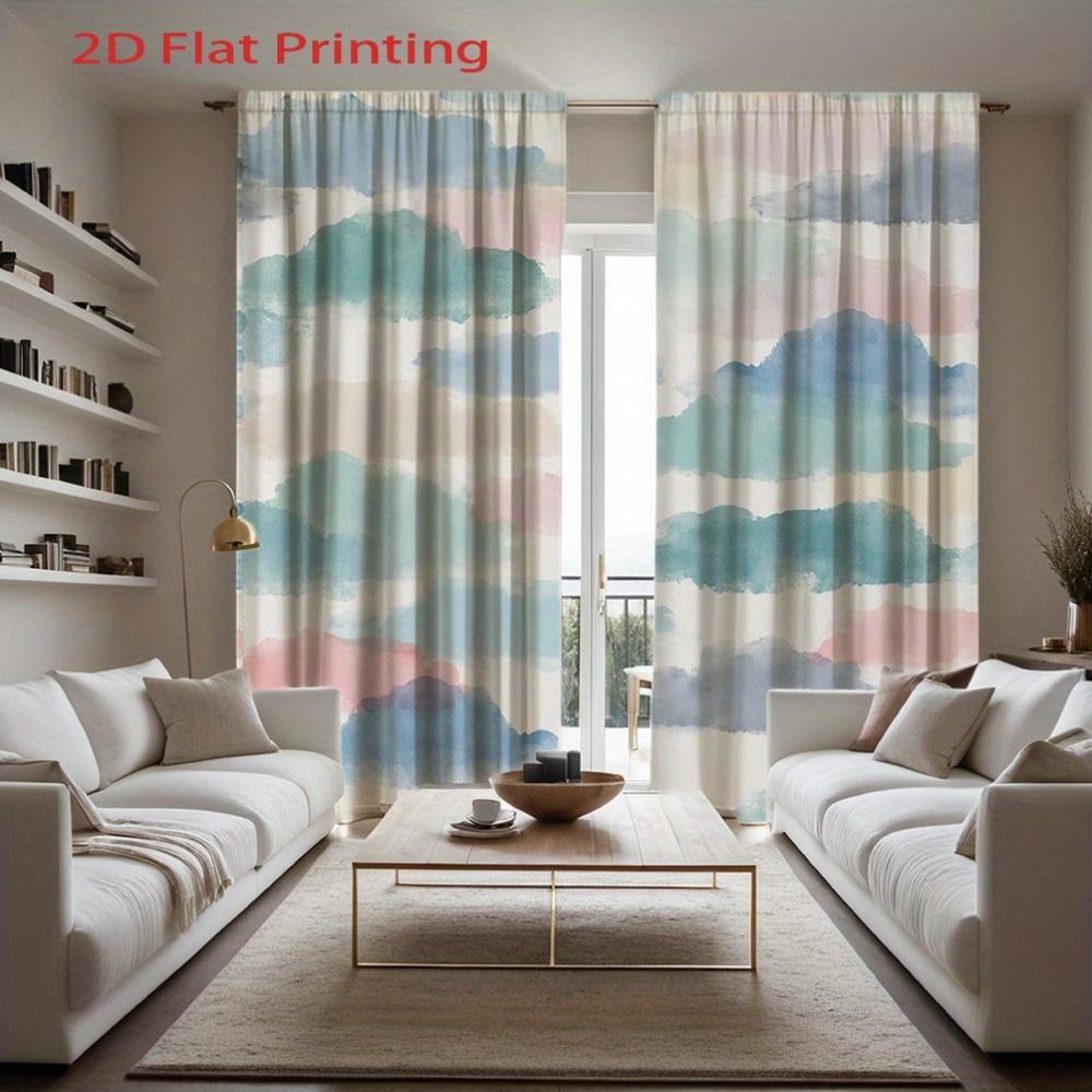 2D Flat   2pcs   2D Flat Printing Curtains   Watercolor Clouds Pattern for Bedroom Light Blue Pink Grey   Rod Pocket Velvet Fabric W