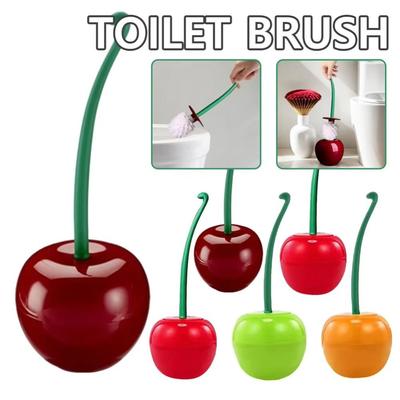 Red Cherry Toilet Brush Long Handle Soft Hair Lavatory Brush Toilet Cleaning Household Toilet Brush Holder Set Lavatory Use