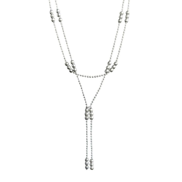 Модный Многослойный Серебряный Бисерный Ожерелье-Кисточка Украшение на Ключицы Стильный Аксессуар для Женщин 1