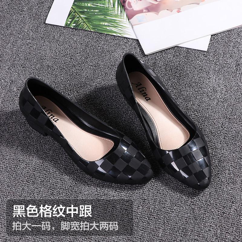 Fashion Two Ways wedges waterproof pvc ballet woman flats shallow jelly shoes women loafers chunky heels plaid candy ballerina size35-41