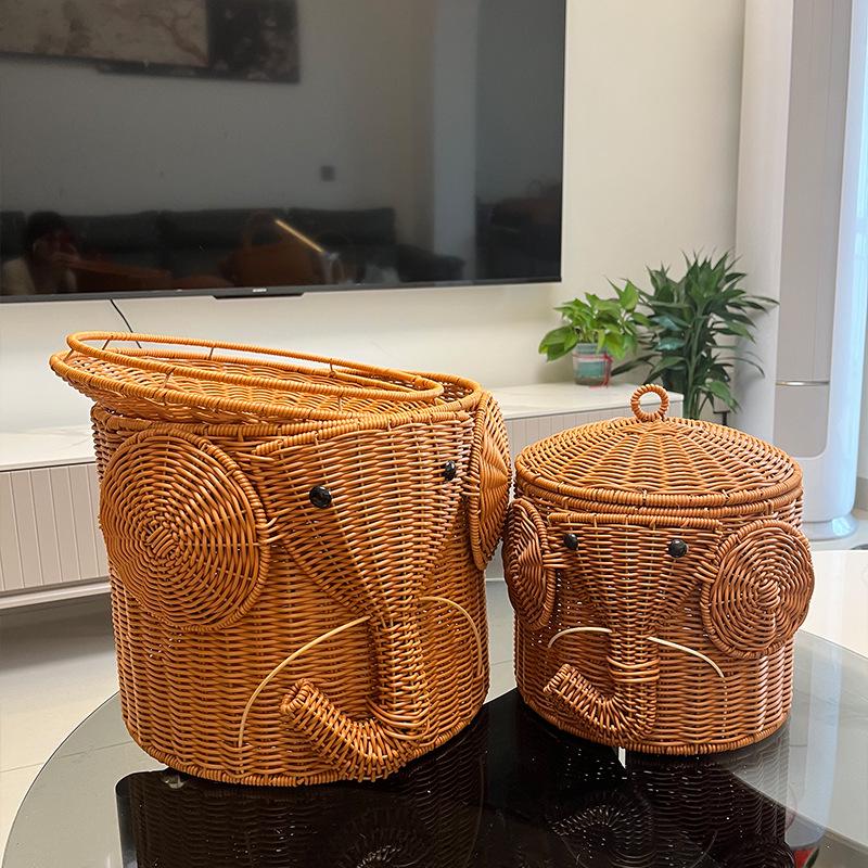 Cute Elephant Rattan-Look Storage Basket – Ideal for Toys, Clothes, and More