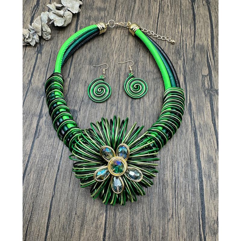2024 New Aluminium Flower Colorful Jewelry Set for Women African Bridal Necklace Earrings Set Party Jewellery Gifts