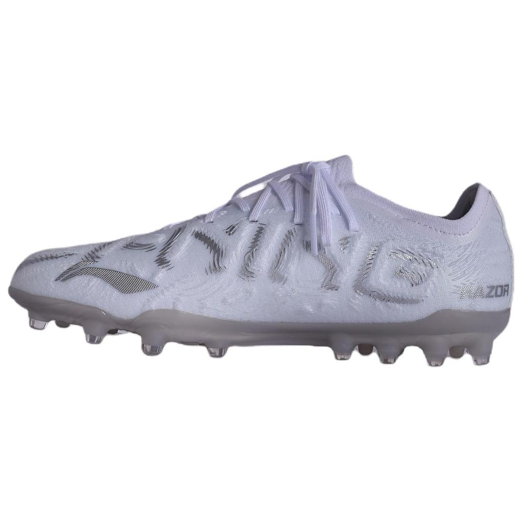 Li Ning Sharp MG Artificial Turf Natural Anti-Slip Wear-Resistant Soccer Shoes Unisex Soccer Shoes White Silver YSFV037-3
