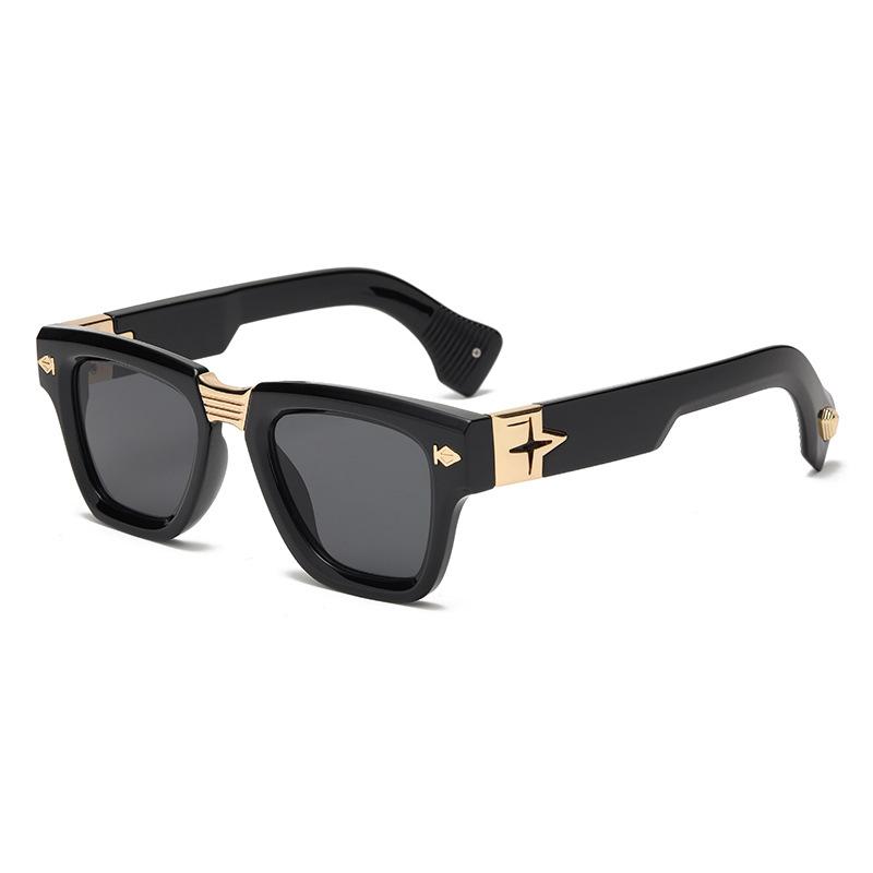 Black frame color-changing glasses, square frame metal star decorative flat mirror, automatic photosensitive color-changing anti-blue light plain fra