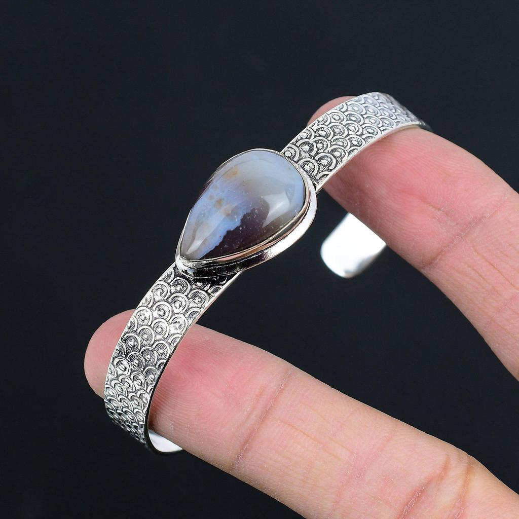 Daughters Day Sale Natural Banded Agate Birthday Bangle Bracelet Sterling Silver