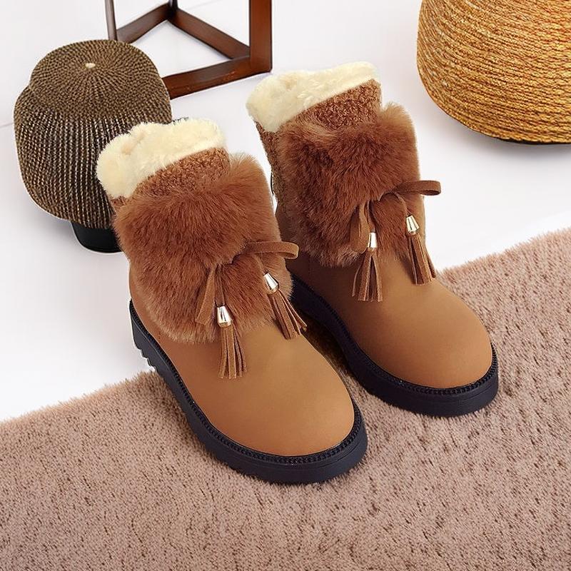 Winter Waterproof Ladies Shoes Round Toe Chunky Plush Warm Women's Snow Boots Goth Comfortable and Elegant Booties on Promotion