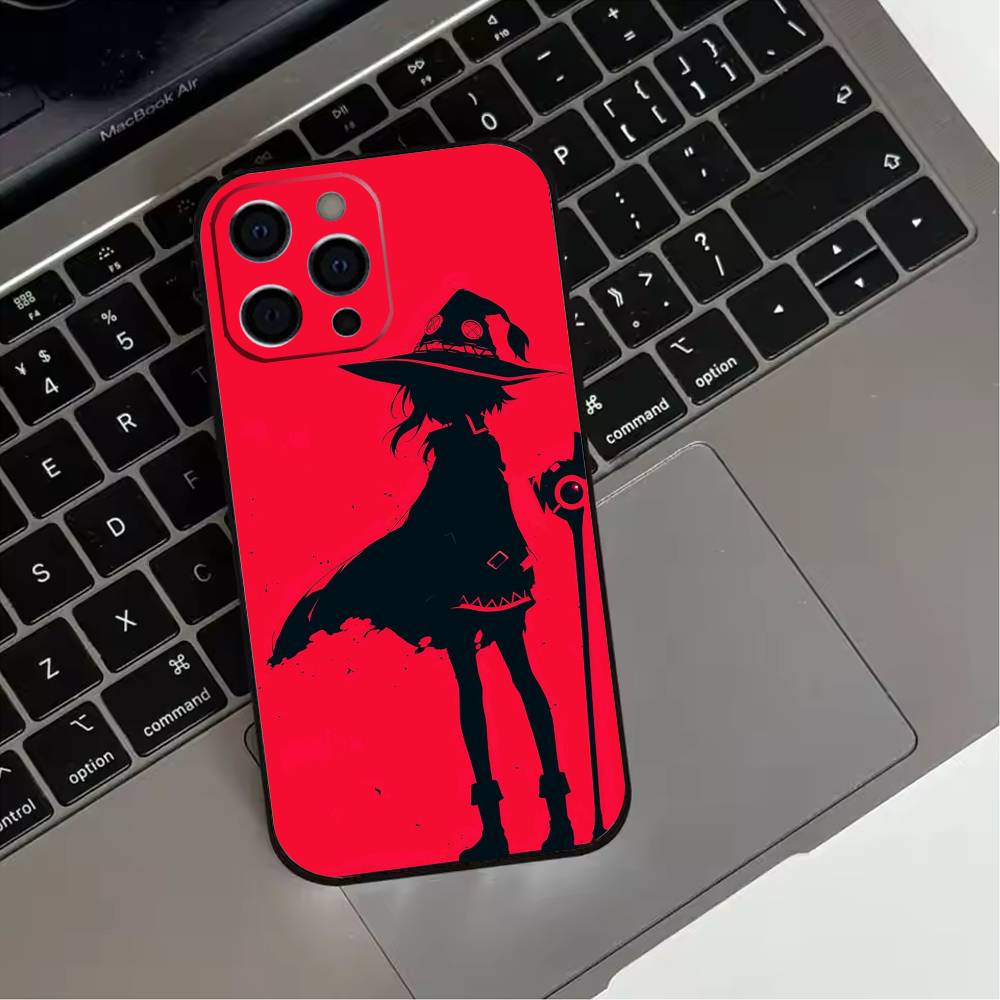Megumin Anime K-KonoSubaS  Phone Case For iPhone 17,16,15,14,13,12,11 Plus,Pro Max,XS,Soft Silicone Black Cover