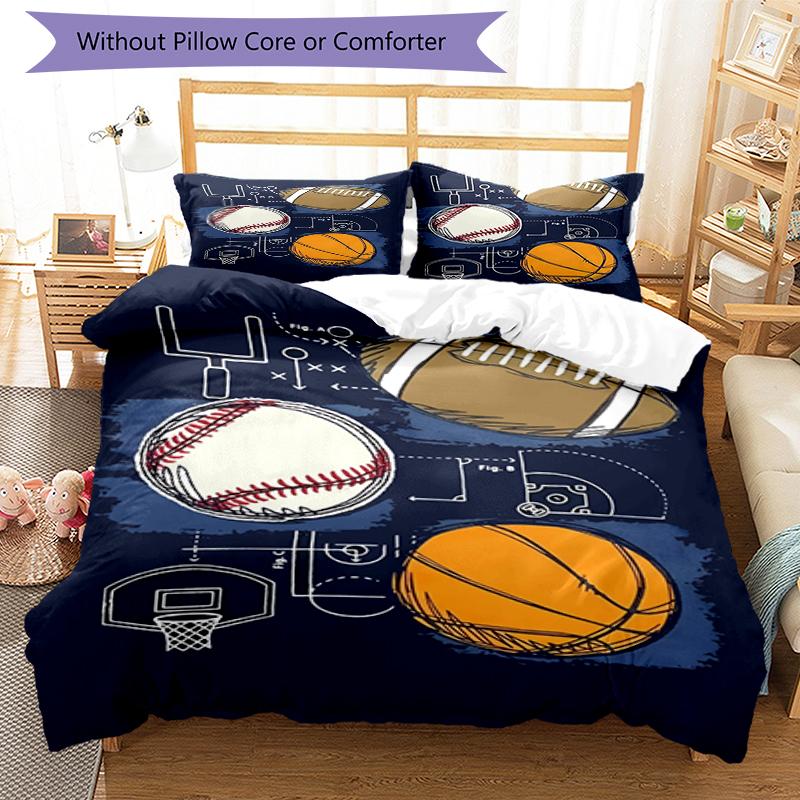 3pcs Ball Sports Bedding Set Duvet Cover Closure Includes 1 Duvet Cover & 2 Pillowcases, Soft and Comfortable for All Seasons.