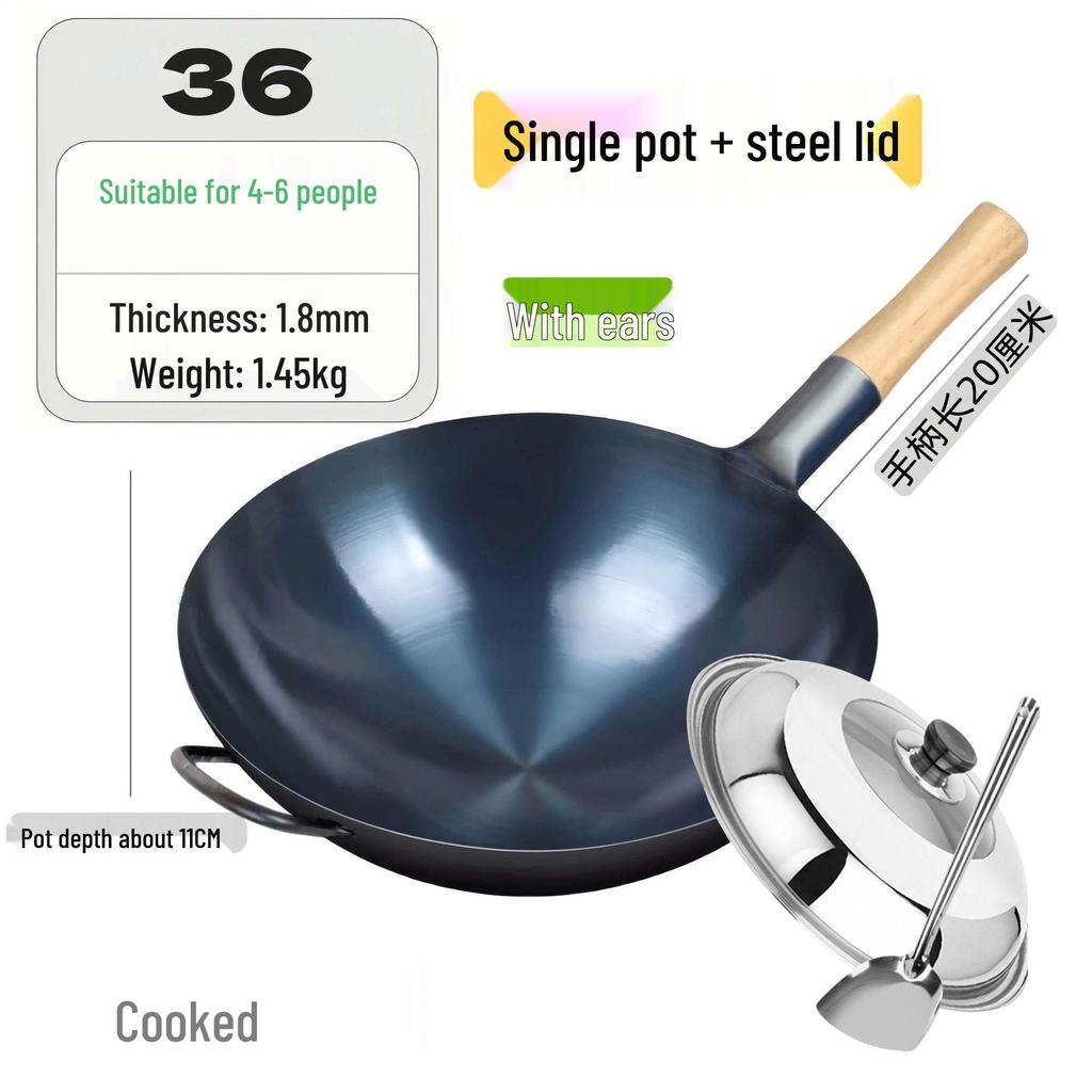 Zhangqiu Non-stick Cast Iron Wok with Large Ladle for Home & Restaurant Use - Suitable for Gas Stoves
