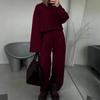 European & American Style Women's Solid Color Long Sleeve Wide Leg Pants Sweater Set
