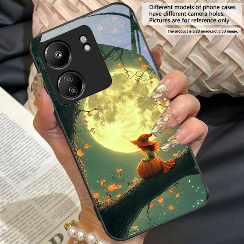 Witch Pumpkin Lantern For Redmi Note 7 8 9 8T 10 11 12 12S 13 14 Pro Plus 5G 13C 12 14C 5 3 4G Black Tempered Glass Phone Case
