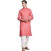Manyavar Kurta Set for Men, Full Sleeves Mandarin Collar Ethnic Kurta Set for Engagement, Wedding, Party Solid (Dark Pin