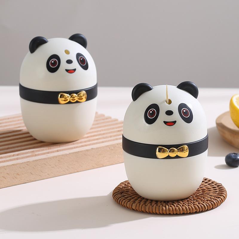 Household cartoon panda toothpick box press type automatic pop-up light luxury plastic toothpick jar hotel toothpick holder