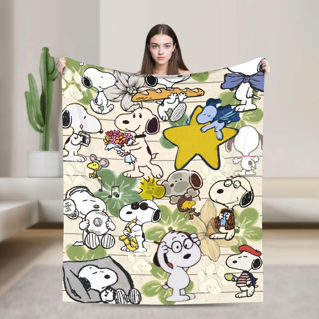Snoopy Listen to music Blankets Fleece Spring Autumn Cartoon  Multifunction Super Warm Throw Blanket for Home Plush Thin Quilt