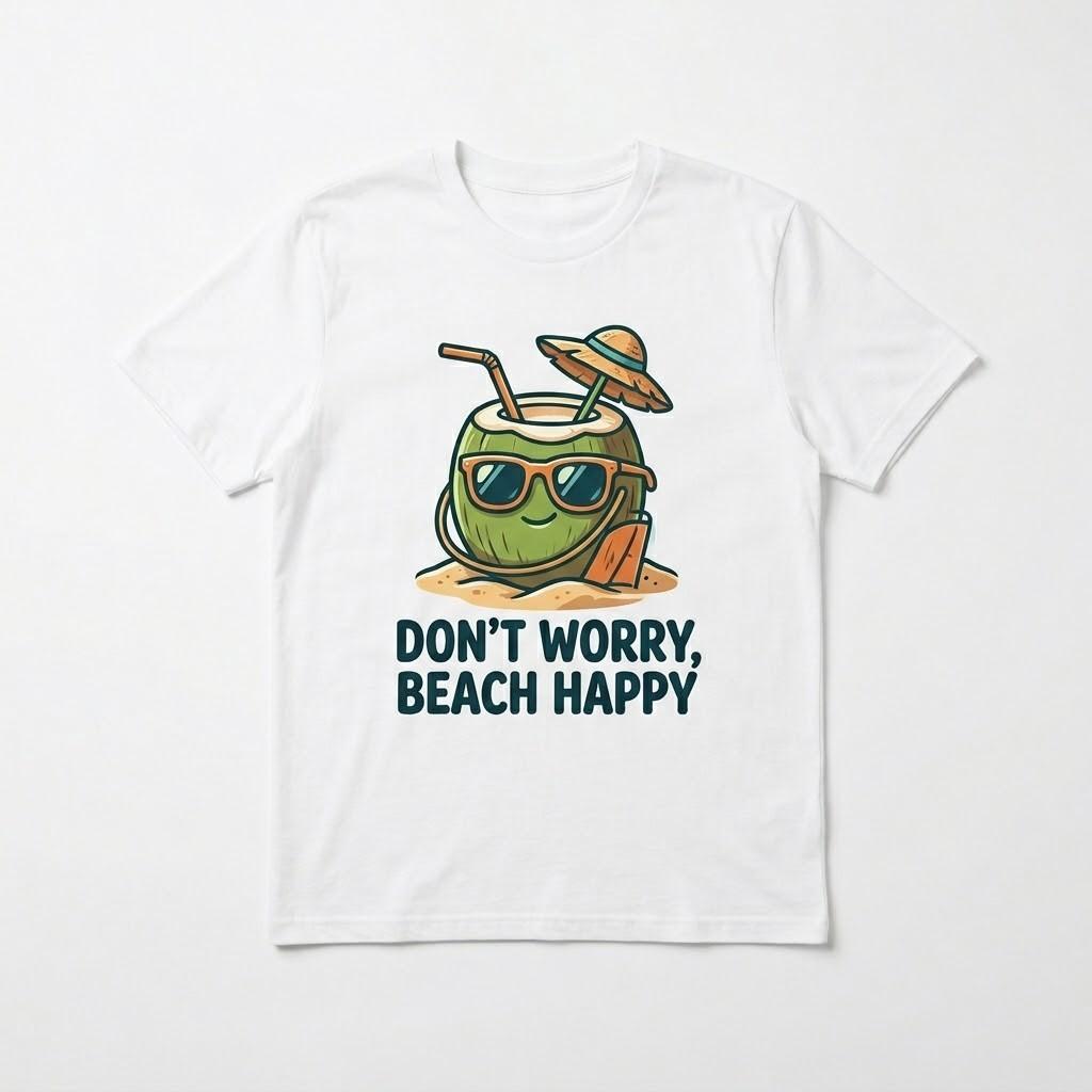 Don t Worry Beach Happy T-Shirt Cute Coconut Summer Vacation Tee Funny Beach M