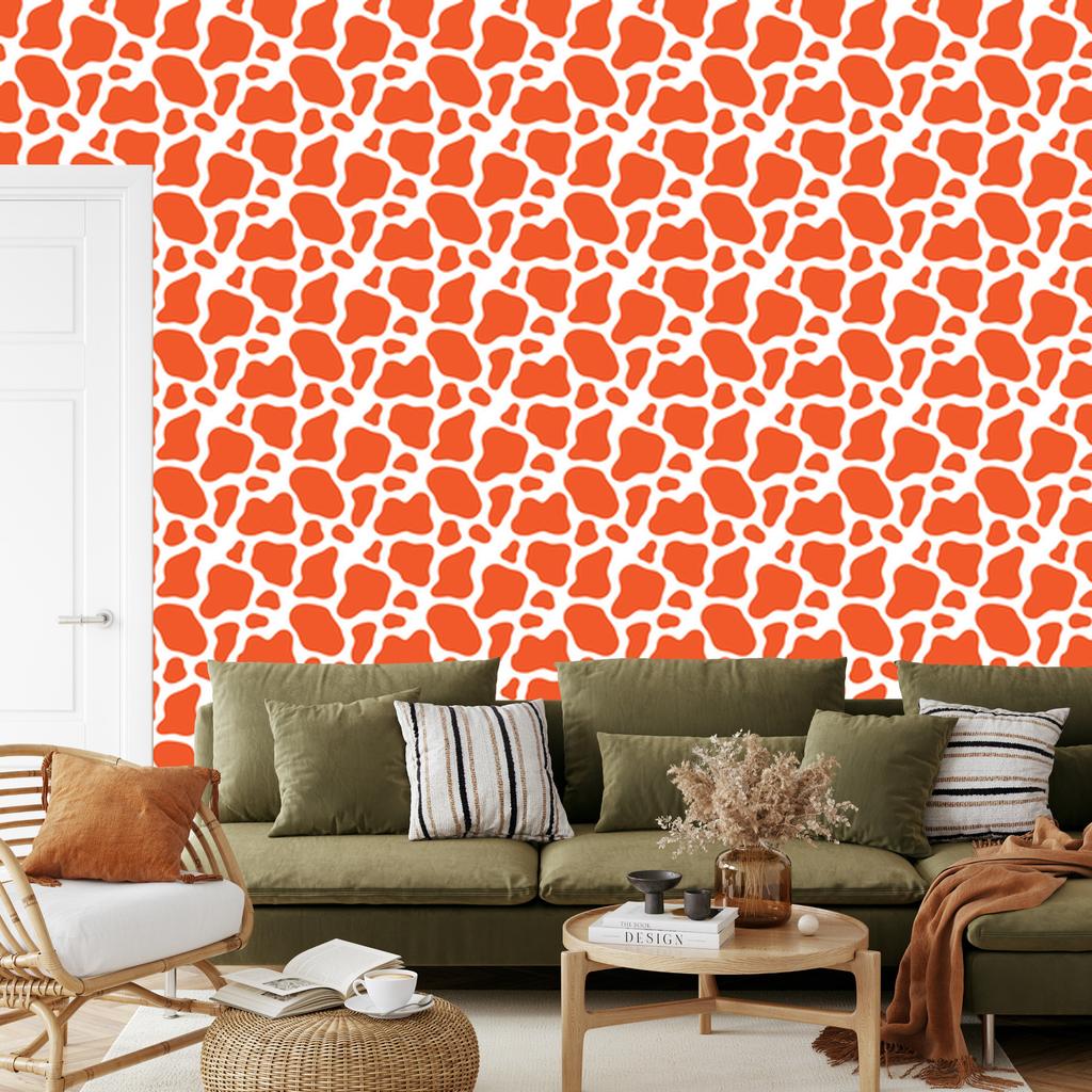 Cow Patches Wallpaper Peach, White and Cream for Living Room and Bedroom 50x1000