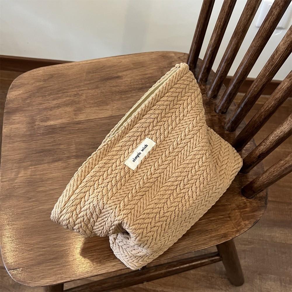 Woven Fabric Cosmetic Pouch Large Capacity Toiletry Storage Bag Canvas Clutch Bag  for Outdoor