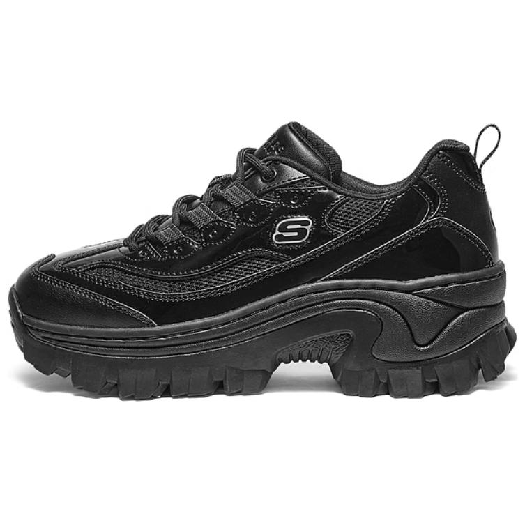 Skechers Hi-Ryze Comfort Trendy Shock Absorbing Durable Increased Height Low-Top Dad Shoes Women sneaker Black 177223-BBK 37