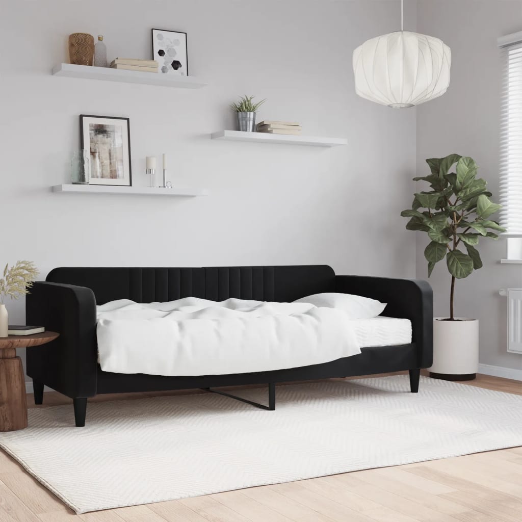 Vidaxl Sofa Z Materacem Do Spania, Czarna, 90X200 Cm, Aksamit