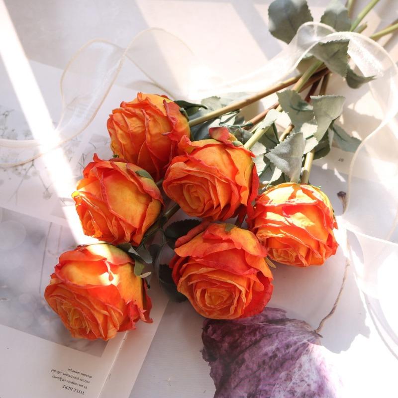 Róże Pieczone Ogniskiem Sztuczny Kwiat z Zwęglonymi Krawędziami Oszałamiający Dodatek do Wystroju Domu Rekwizyty do Fotografii Ślubnej