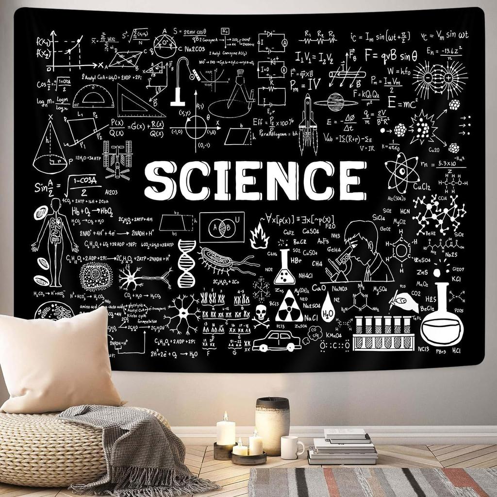Tapices de Ciencia Decoración de Aula de Ciencia Pósters, Tapices Blanco y Negro Fórmulas Educativas, Maestro Estudiantes Escuela Educativo