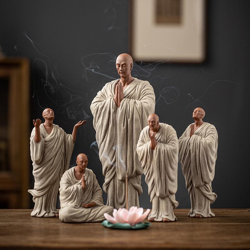 Zen Malý mnich Buddhistická socha Šámi pro meditaci Keramické figurky Čajovna Feng-šuej Čínské sochy k dekoraci Dárek