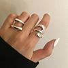 Retro Exaggerated Interlaced Geometric Silver Color Ring for Women Fashionable Daily Accessory Party Jewelry Birthday Gifts