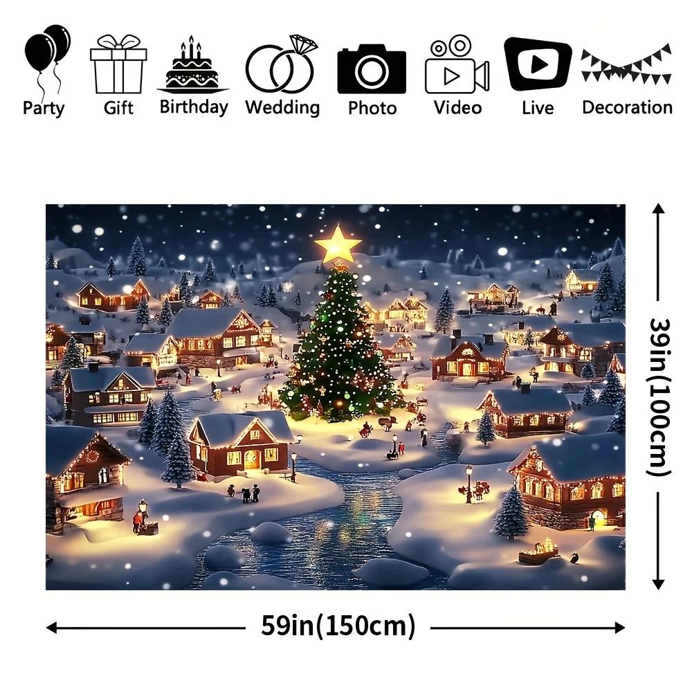 1 set of festive Christmas village backdrop | Comfortable snowy scene with fir trees and wooden houses | 100% polyester fiberZL
