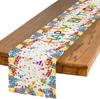 Beige Gifts Hats Happy Birthday Linen Table Runner Table Decor Reusable Kitchen Dining Table Runner for Birthday Party Decor