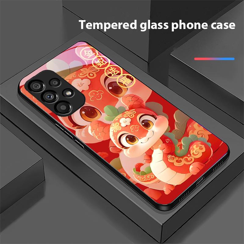 New Cartoon Snake For Samsung Galaxy S10 20 Plus 21 FE 22 23 24 FE 25 Ultra Black Tempered Glass Phone Case Hard Shell