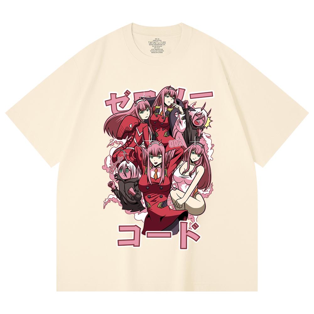 

230 г/м² 100% хлопок Darling In The Franxx V3 Зеро Ту Принт Унисекс Тяжелая Хлопковая Футболка XS абрикосовый