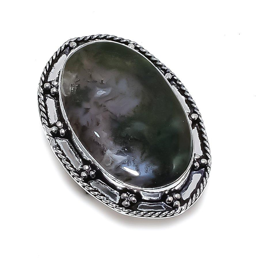 Natural Moss Agate Gemstone Handmade 925 Sterling Silver Ring Size 7.5 I6i28