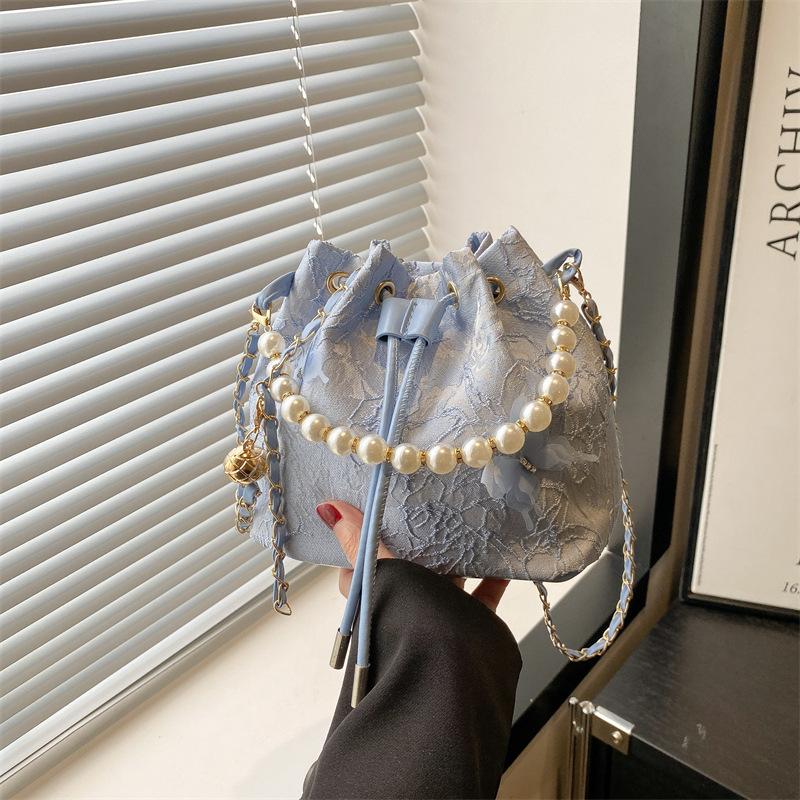 

New Chinese style butterfly bucket bag 2025 new pearl handbag fairy versatile shoulder crossbody bucket bag синий