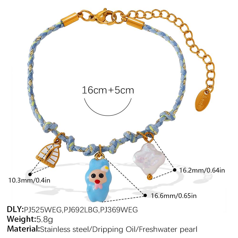 DIY Strandstil Buntes Seil Halsketten- & Armband-Set mit Meeres-Serie Edelstahl-Anhänger