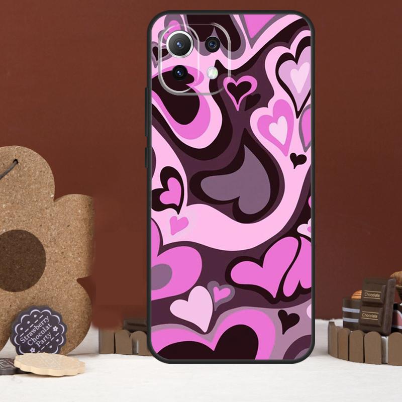 Brown Purple Hearts Swirl Pattern Case For Xiaomi 15 14 Ultra 13T 14T 15T 17 Pro Max POCO X7 Pro X5 X6 F5 F6 F7 F8 Ultra Cover