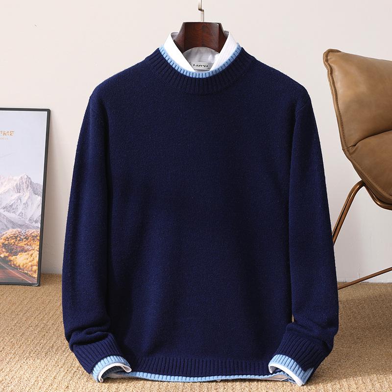 Men's Thickened Wool Sweater, Round Neck, Long Sleeve, Business Casual, Simple, Loose, Versatile Knit Outerwear, Base Layer
