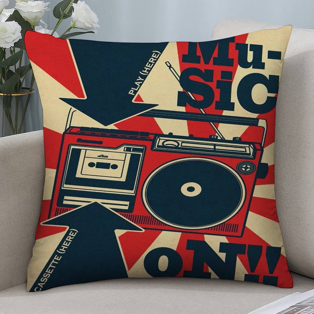 Vintage Rock Music Pillow Case Short Plush Double-sided Print Square Throw Pillow Covers Sofa Home Cushion Decor