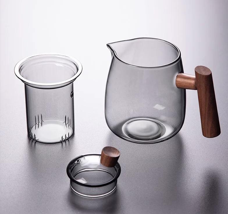 Glass teapot, wooden handle, Chinese tea ceremony, transparent tea set, cup filter, high borosilicate Japanese pot
