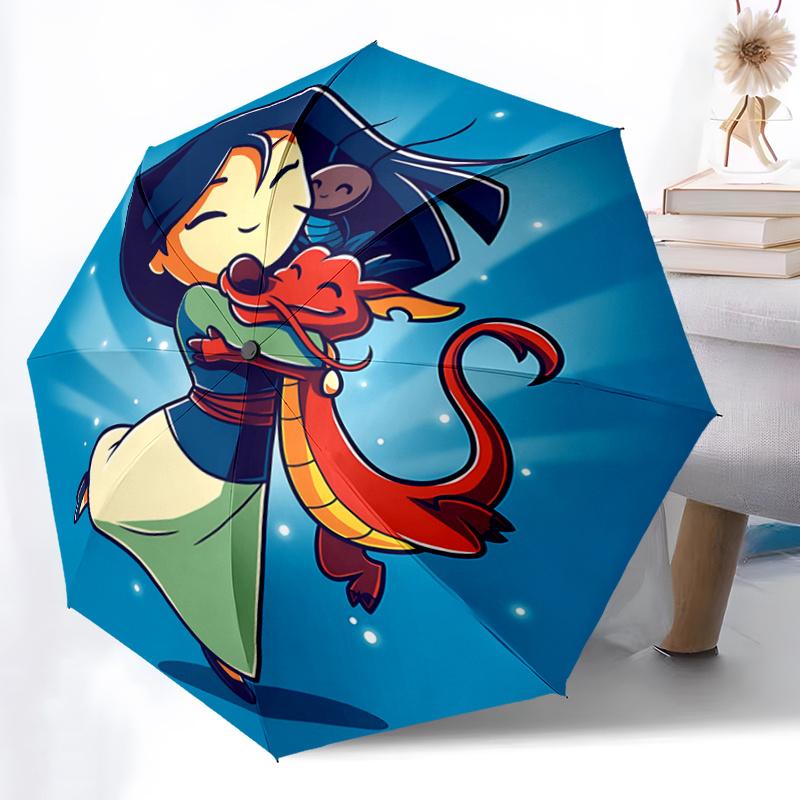 1pc Mulan and Mushu Automatic Opening and Closing Umbrella - Lightweight 3-Fold Design, Suitable for Fans, Travel, Daily Use, Interesting Sh