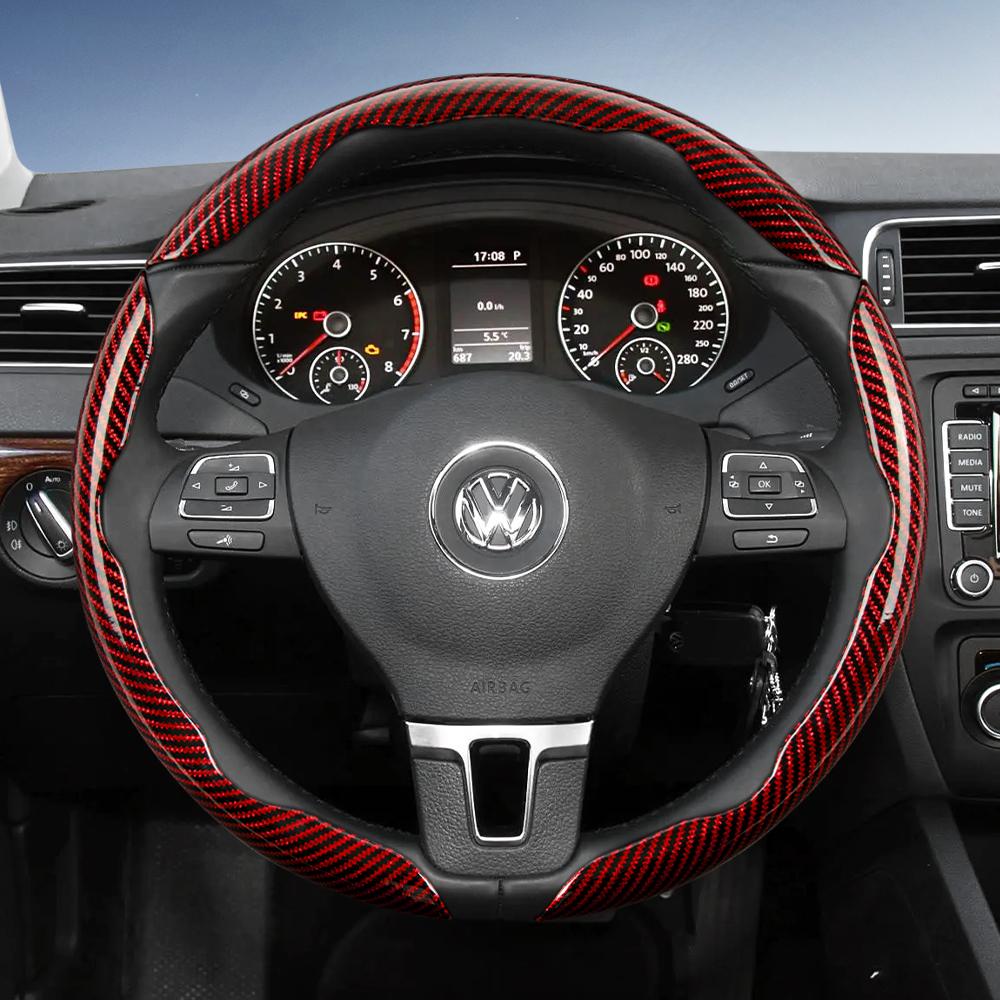 Suitable for Volkswagen Carbon Fiber Texture Steering Wheel Cover with Segmented Quick-Release Design, Durable, for Tiguan Golf T-Roc Polo Passat
