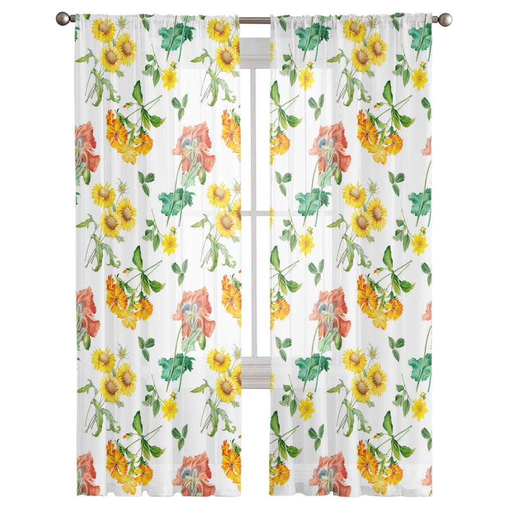 Sunflower Daisy Flower Window Treatment Tulle Modern Sheer Curtains for Kitchen Living Room the Bedroom Curtains Decoration
