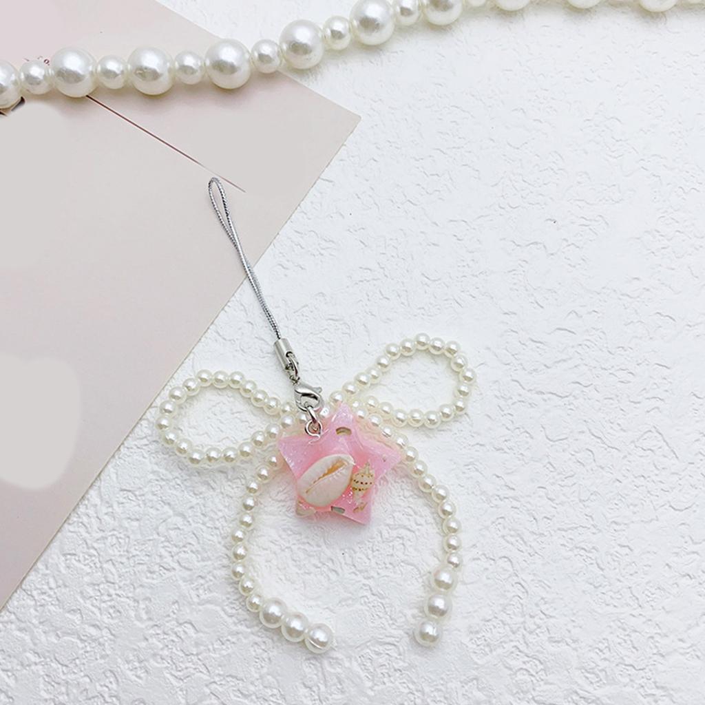 Pearl Bowknot Phone Chain Key Chain Elegant Star Phone Lanyard Straps Keychain Pendant for Handbag Purse Bag Backpack
