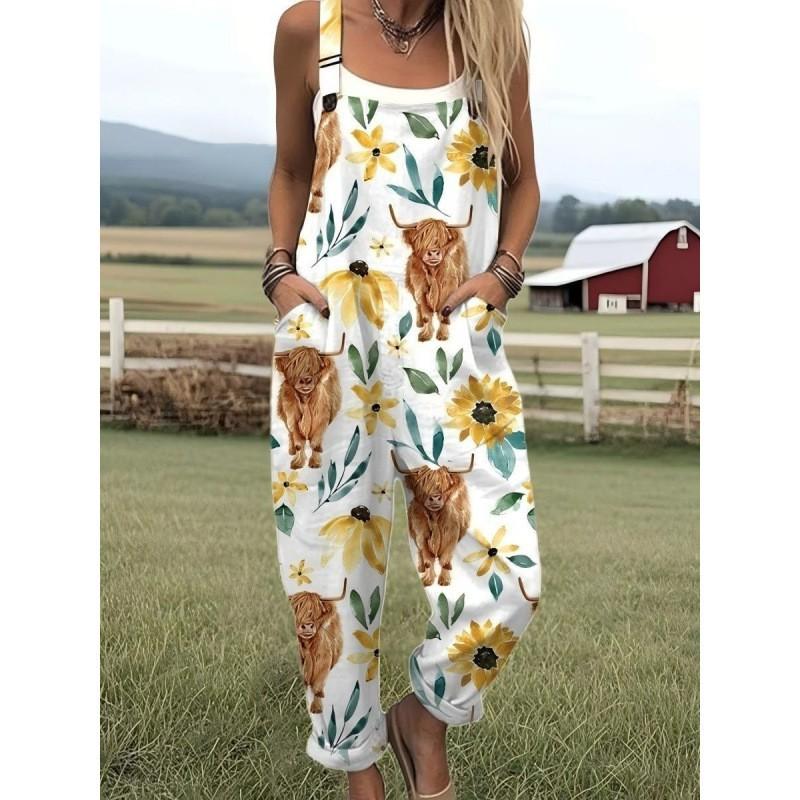 Womens Sleeveless Jumpsuit With Vintage Print Loose Fit Streetwear Style 2026