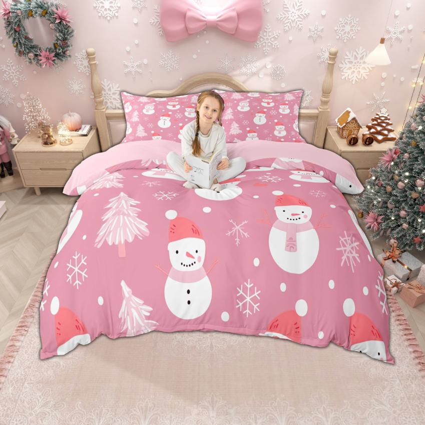 Homewish Cute Snowman Duvet Cover Set for Boys Girls, Christmas Tree Bedding Set, Happy New Year Xmas Comforter Cover Set