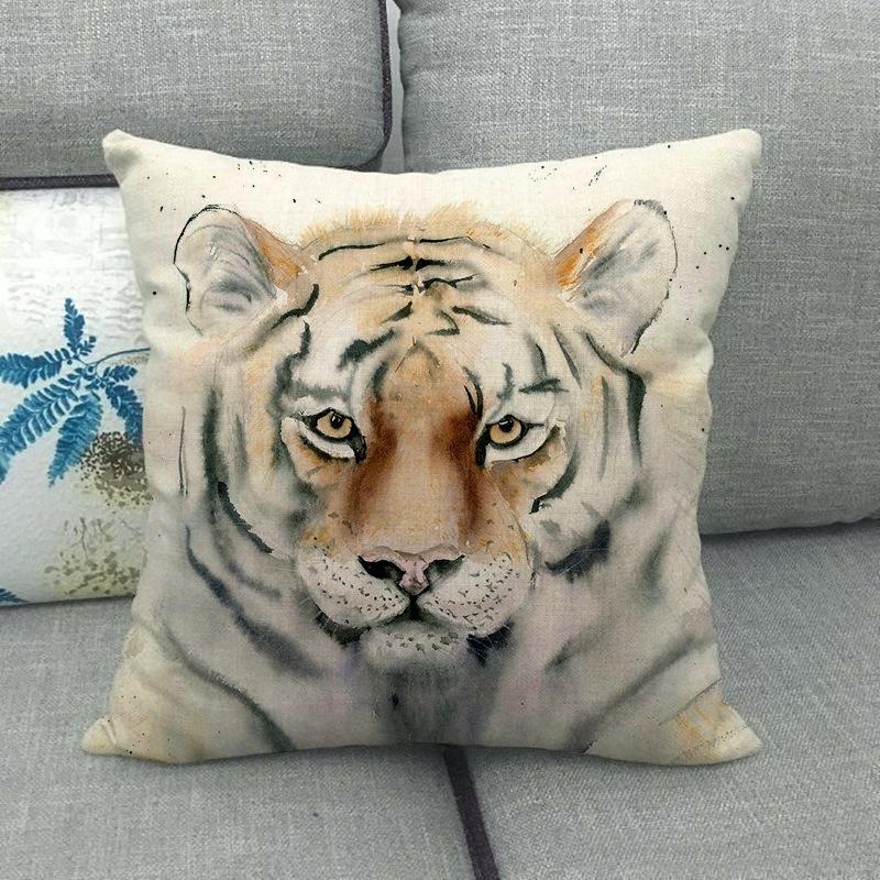 Bear Tiger Lion Fox Wolf Animal Patterns Digital Printing Short Plush Pillow Covers For Car Sofa Office Cushion Cover Home Goods