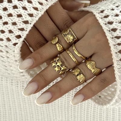 European and American Fashion Shell Starfish Open Rings For Women Gold Color Stainless Steel Adjustable Ring Party Jewelry Gift