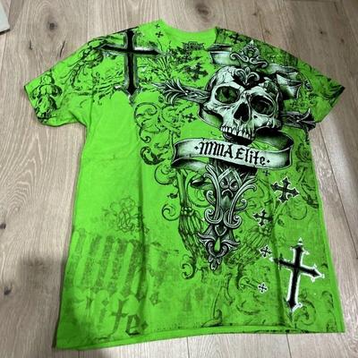 MMA ELITE Koszulka Męska z Nadrukiem Czaszki Krzyża Zielona Y2K Luźny Krój Streetwear Koszulka Graficzna Oversize Świecąca w Ciemności Impreza Ins Popularność Top