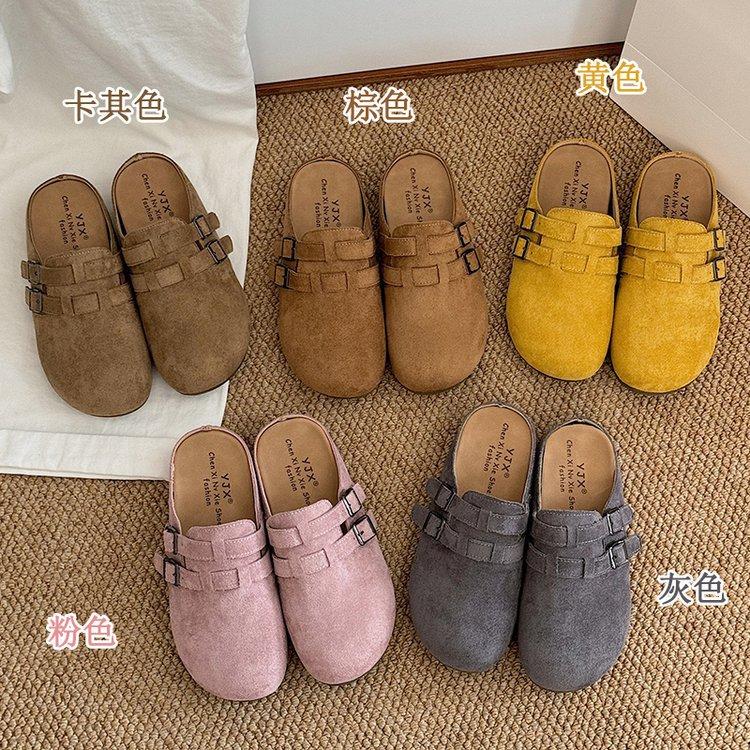 Mori women's style retro half slippers women's outer wear 2025 new fashion double buckle versatile lazy bag head Boken slippers