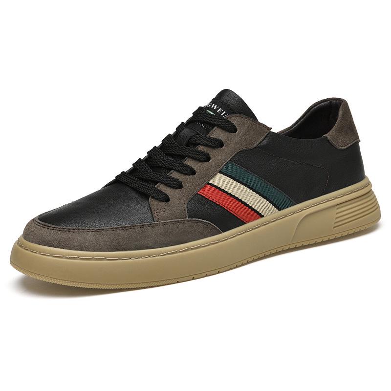 Plus Size Retro Casual Genuine Leather Men s Skate Shoes - Trendy Flat Bottom in White EU 39 чёрный